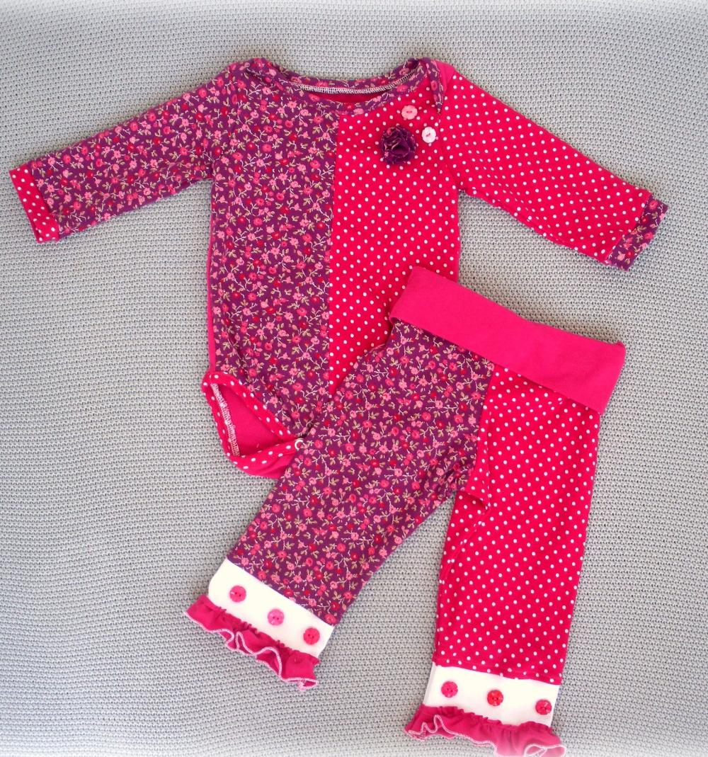 Baby Girl Outfit-onesie- Pink-purple-floral-polka Dots-9-12 Months